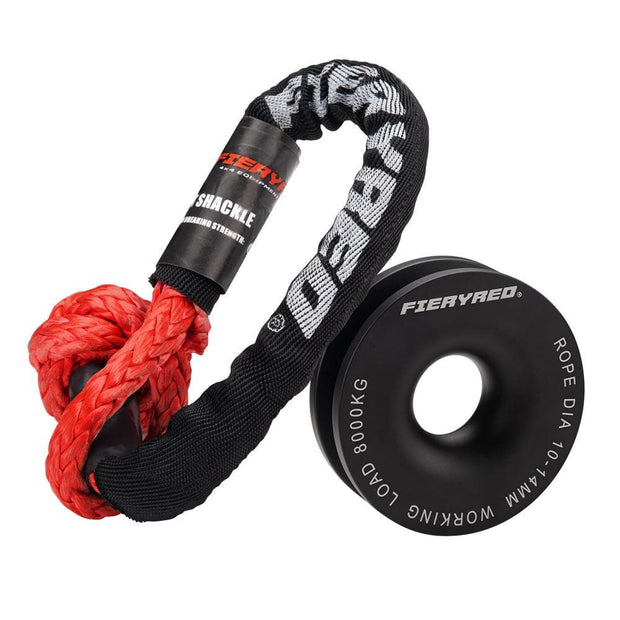 Fieryred Recovery Snatch Block Pulley Rope Ring 8T+15T Soft Shackle