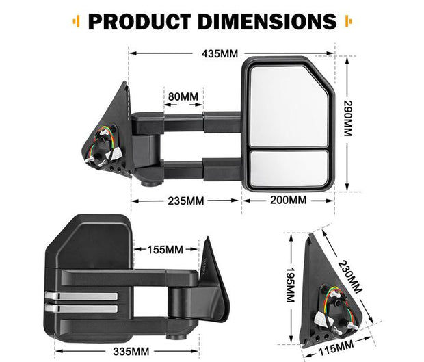 SAN HIMA Extendable Towing Mirrors fit NISSAN PATROL GU/Y61 1997-2016