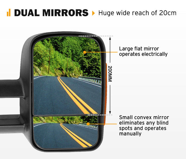 Pair Extendable Towing Side Mirrors suits Toyota HILUX 2015-ON