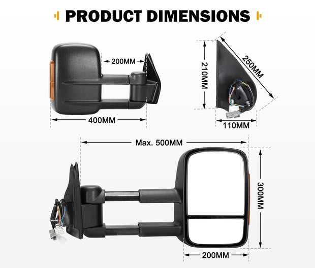 San Hima Pair Extendable Towing Mirrors for Isuzu D-MAX DMAX 2007-2011