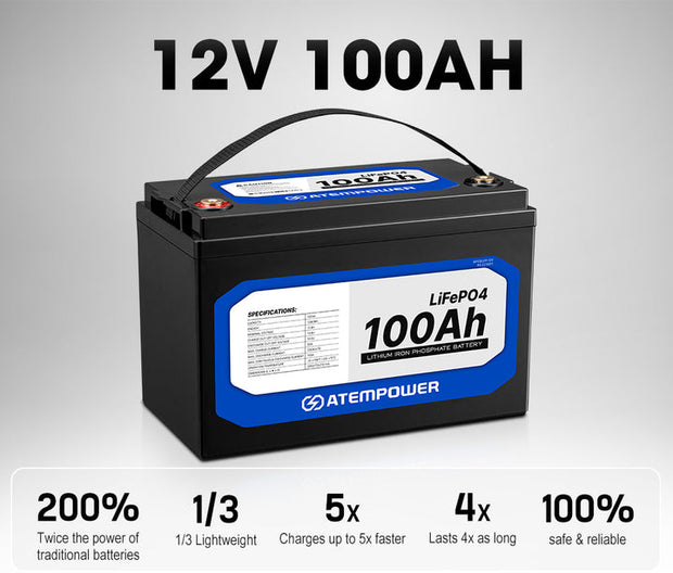 ATEM POWER 100Ah 12V Lithium Battery LiFePO4