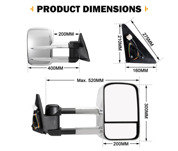 SAN HIMA Extendable Towing Mirrors For Toyota Land Cruiser 100 Series 1998-2007