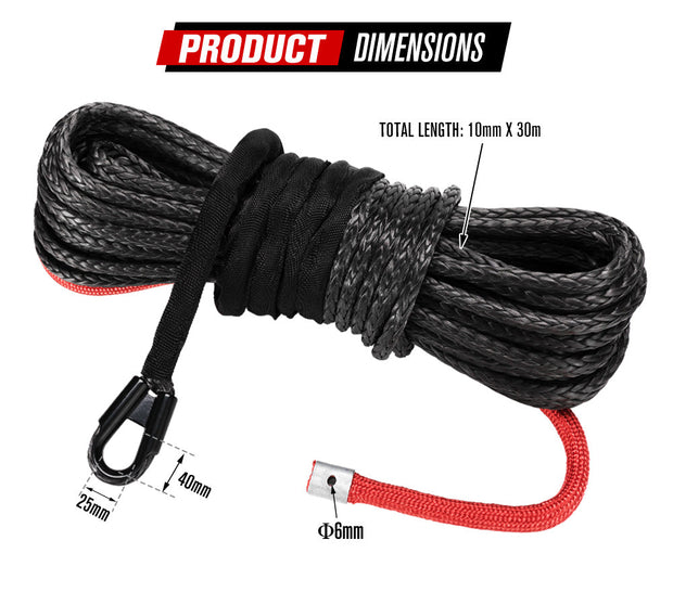 10MM x 30M Synthetic Winch Rope Dyneema SK75 Tow Recovery Cable